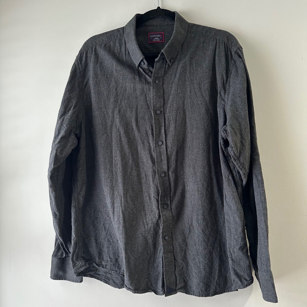 UNTUCKit Men's Dark Gray Button Down Shirt Large 100%‎ Cotton Long Sleeve Casual